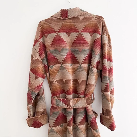 Vintage Southwestern Blanket Robe Tribal Pattern Belted Duster Boho Western XL - Picture 8 of 10